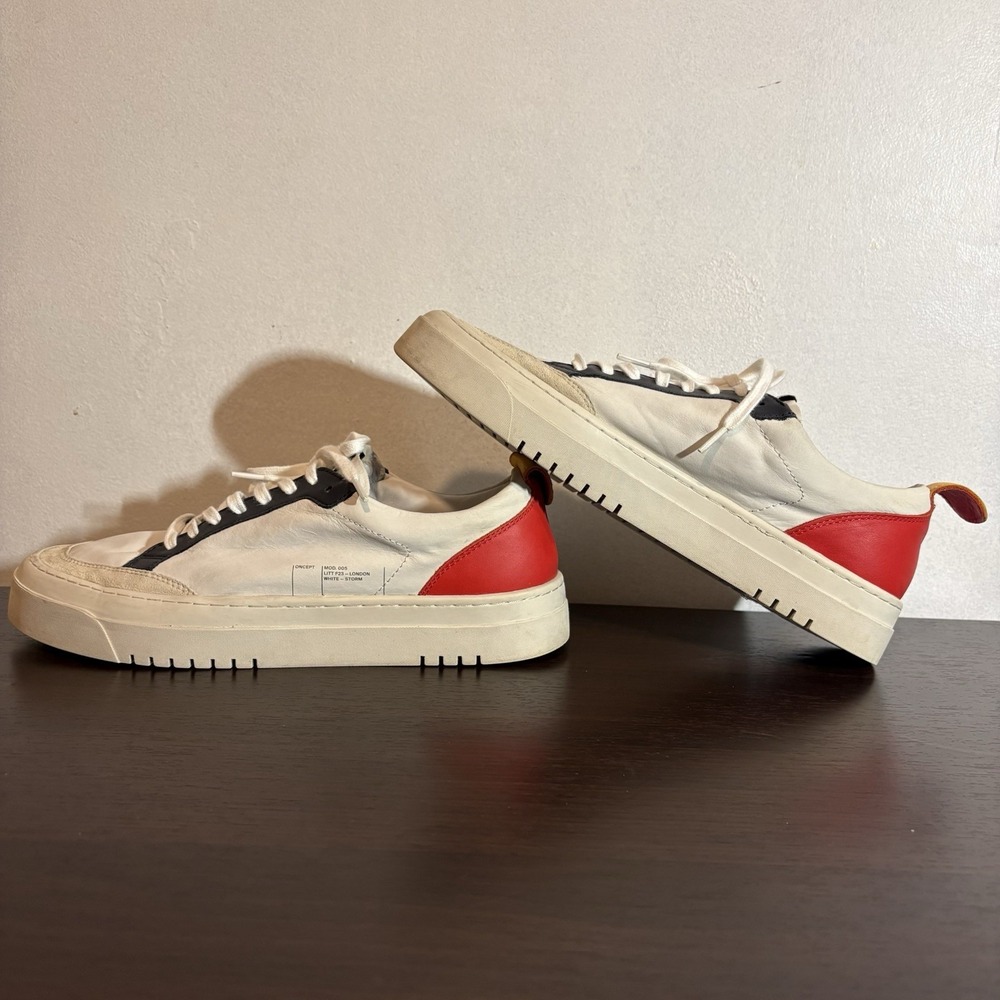 Oncept London Sneakers White Red Yellow Leather Shoes Women's Size 8 US
